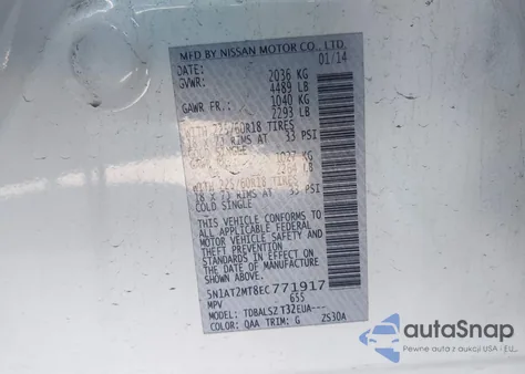 2014 Nissan Rogue Sl из США, поврежденный, VIN 5N1AT2MT8EC771917